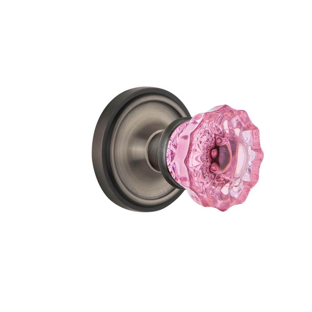 Nostalgic Warehouse CLACRP Colored Crystal Classic Rosette Passage Crystal Pink Glass Door Knob in Antique Pewter